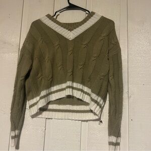Rue21 Green and White V-Neck Sweater with Collegiate Style